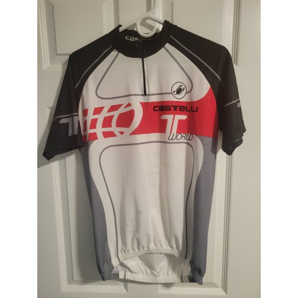 Castelli Cycling Jersey, White/Black/Grey/Red, Men's Large
